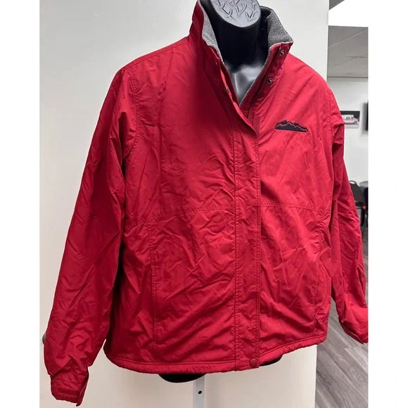 LL Bean Red Fleece Lined Jacket with Mountain Logo Size XL Hiking Winter Warm - Picture 3 of 16